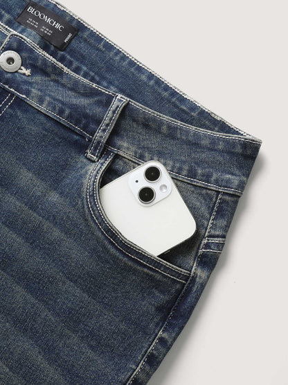 Rolled Cuff Straight-Leg Jeans