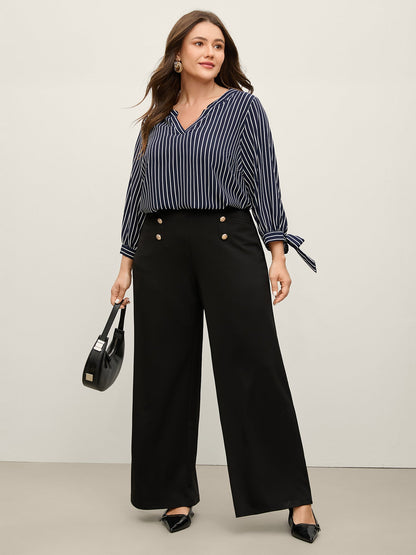 Striped Notched Collar Sleeve Tie Blouse