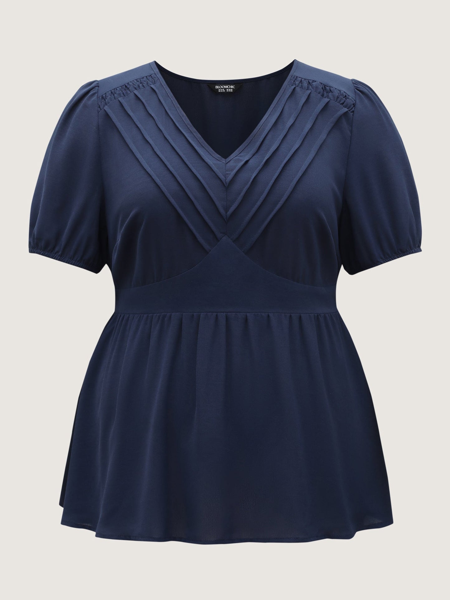 Lace Plicated Detail Cinched Flared Blouse