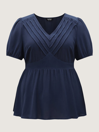 Lace Plicated Detail Cinched Flared Blouse