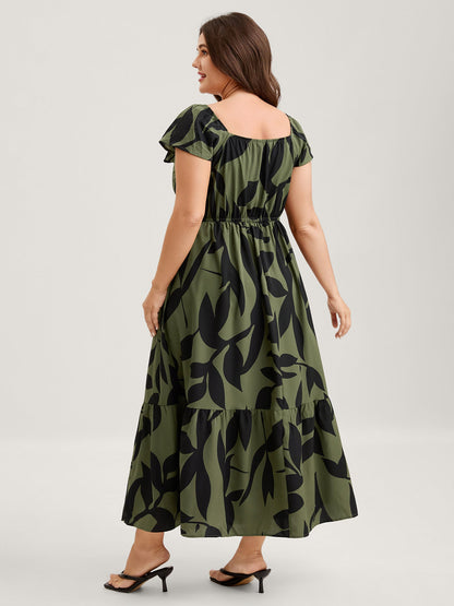 Floral Waist-Cinched Drawstring Maxi Dress