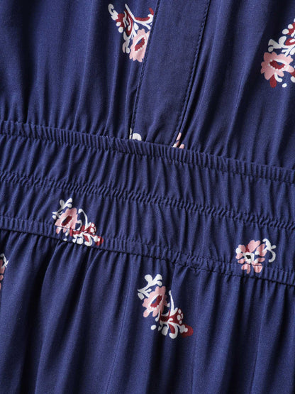 Paisley Print Shirred Waist Midi Dress