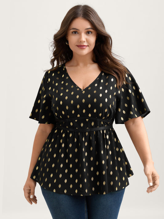 Shimmery Sequin Polka Dots Waist-Cinched Blouse