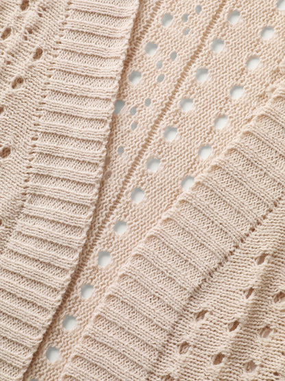 Textured Cut-Out Striped Knit Cardigan