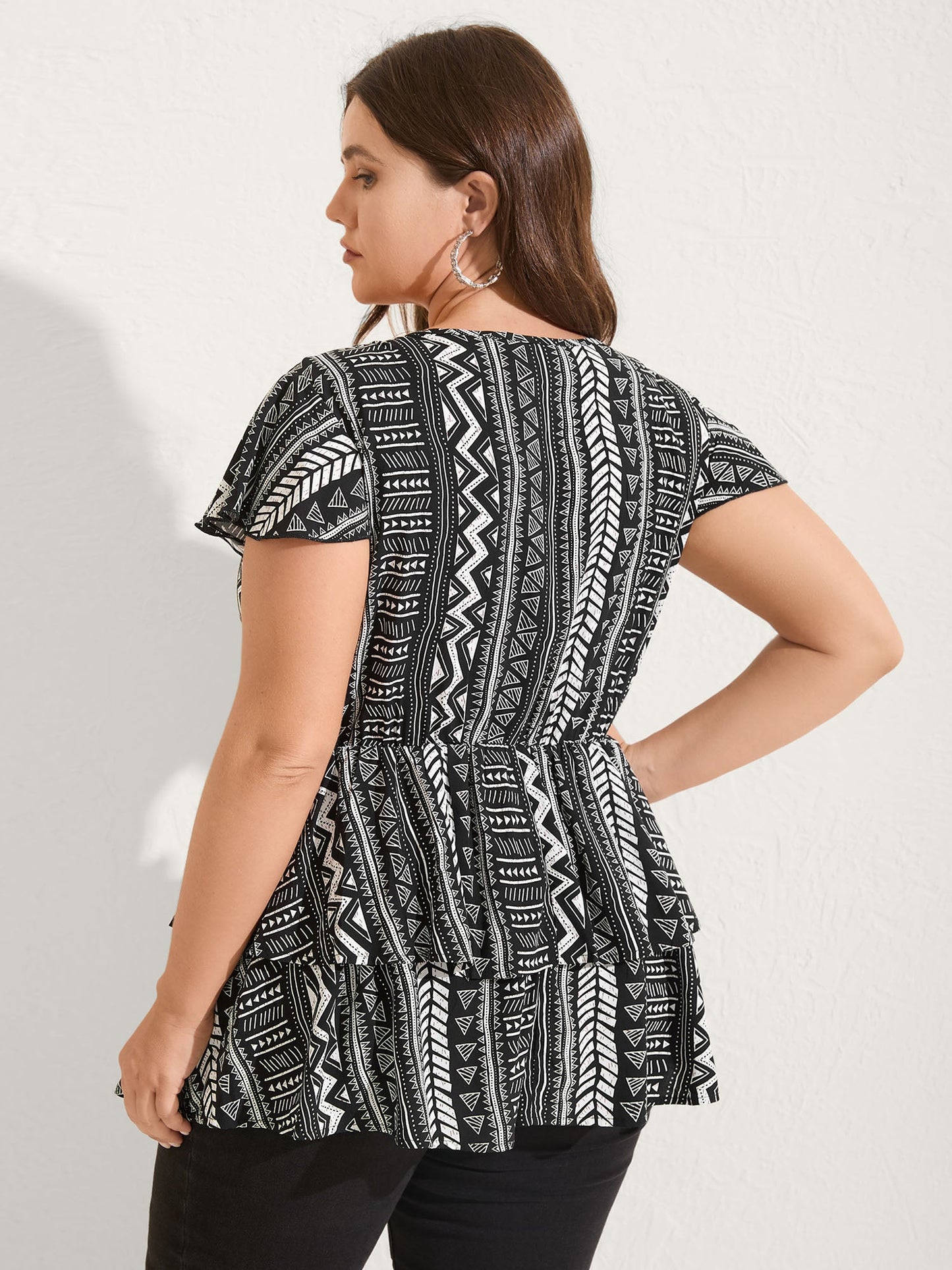 Geometric Print Button Layered Blouse
