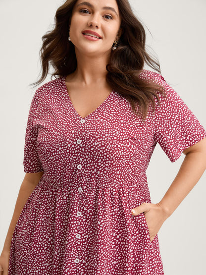 Polka Dots Button Front Midi Dress