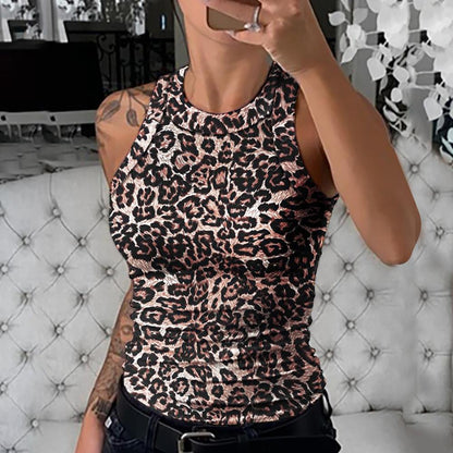 Printed Round Neck Sleeveless Lounging Vest Holiday Casual Tops