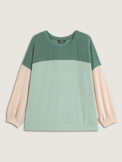 Color Block Textured Drop Shoulder Sweatshirt