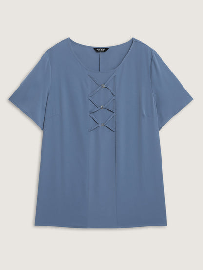 Cross-Tie Metal Detail Solid Blouse