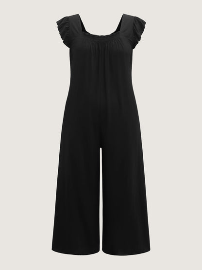 Rayon Shirred Flutter Sleeve Pockets Jumpsuit