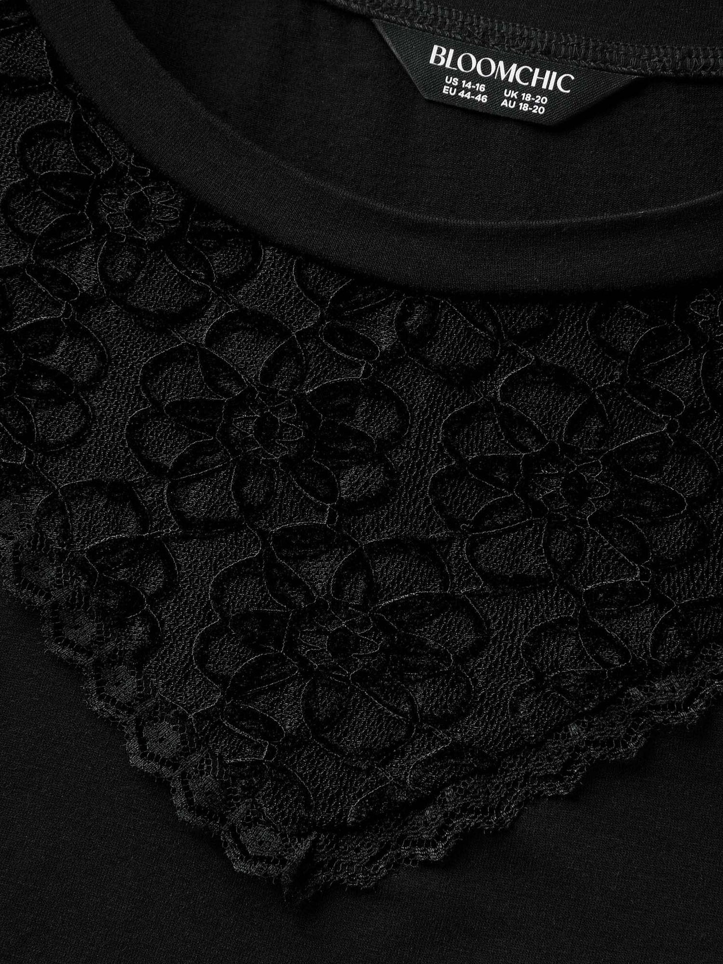 Lace Neck Flowy Sleeve Solid T-Shirt