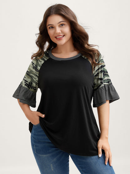 Supersof Camouflage Sleeve Contrast T-Shirt