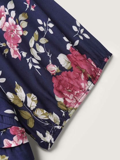 Rosy Print Pleated Bust Ease Midi Dress