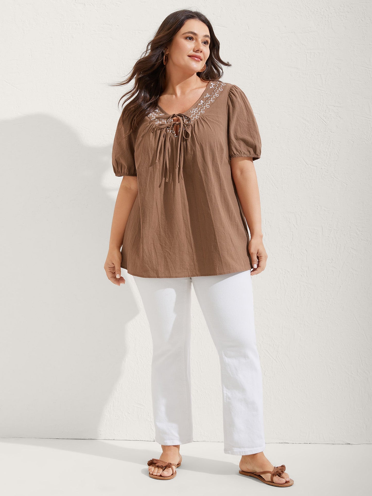 Pure Cotton Embroidered Neck Blouse