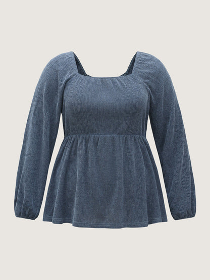 Ribbed Gathered Square Neck Knit Top