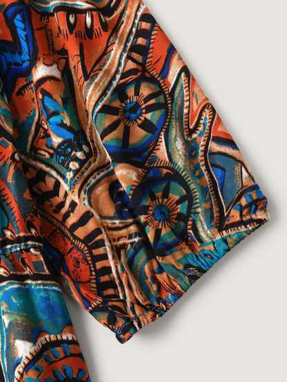 Graffiti Print Pockets Backless Tie Jumpsuit