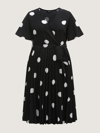 Polka Dots Stretchy Waist Pockets Midi Dress