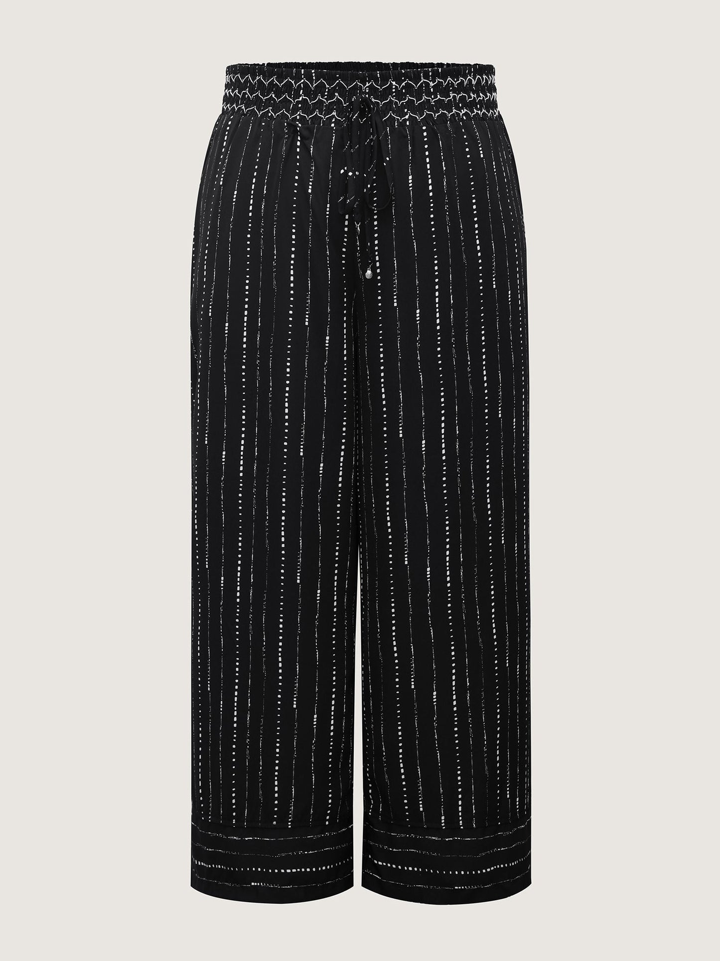 Striped Print Shirred Waist Wide-Leg Pants