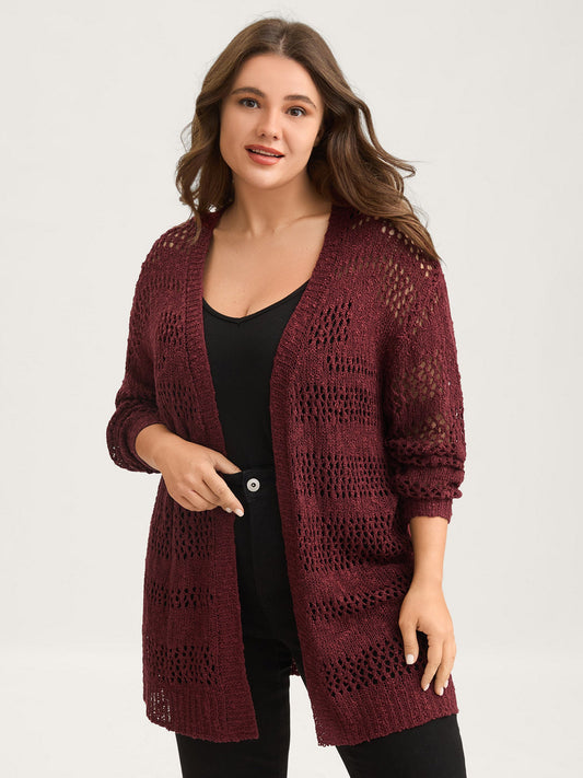 Textured Cut-Out Open-Front Knit Cardigan