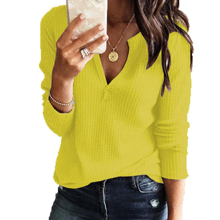 Autumn V-neck Long Sleeve Solid Splice Sweater