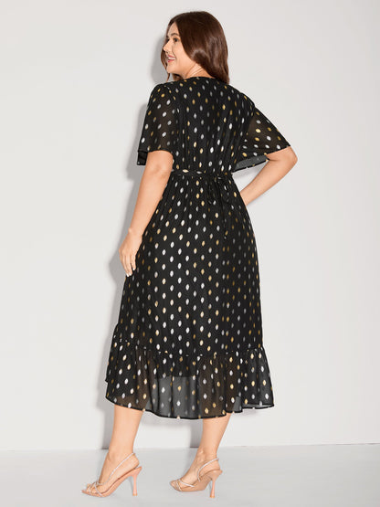 Sheer Polka Dots Wrap Midi Dress