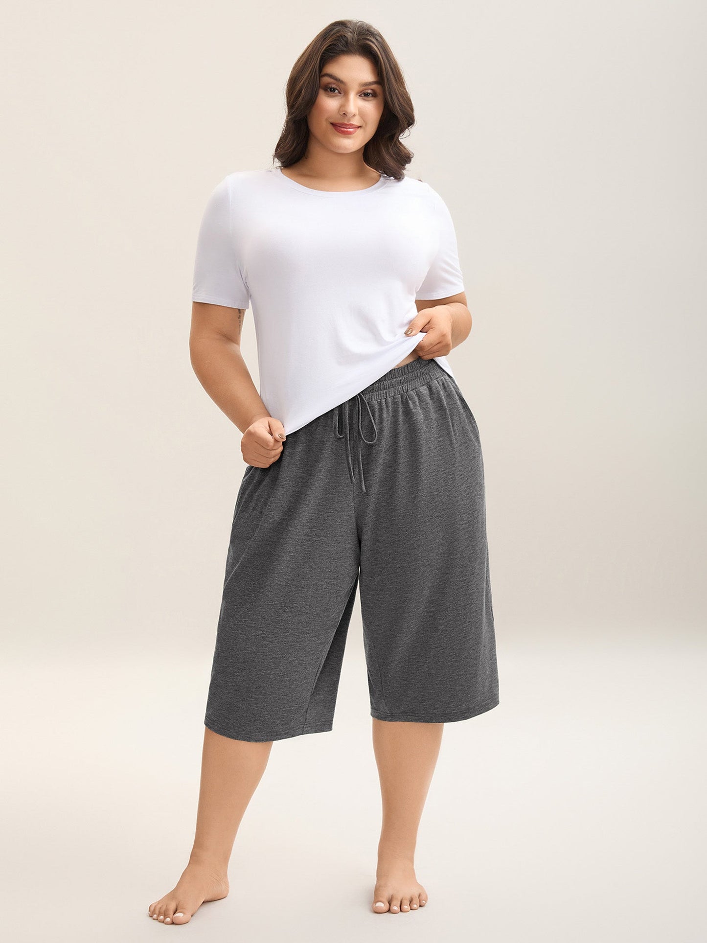 Mixed Color Knit Drawstring Loungewear Bottoms