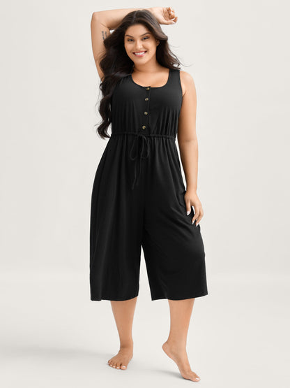 Supersoft Waist Drawstring Pockets Jumpsuit