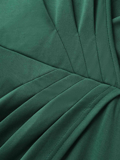 Wrap Gathered Solid Surplice Midi Dress