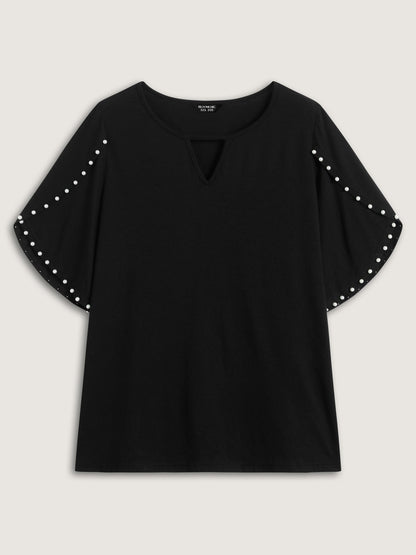 Pearl Petal Sleeve Neck Cut-Out Blouse