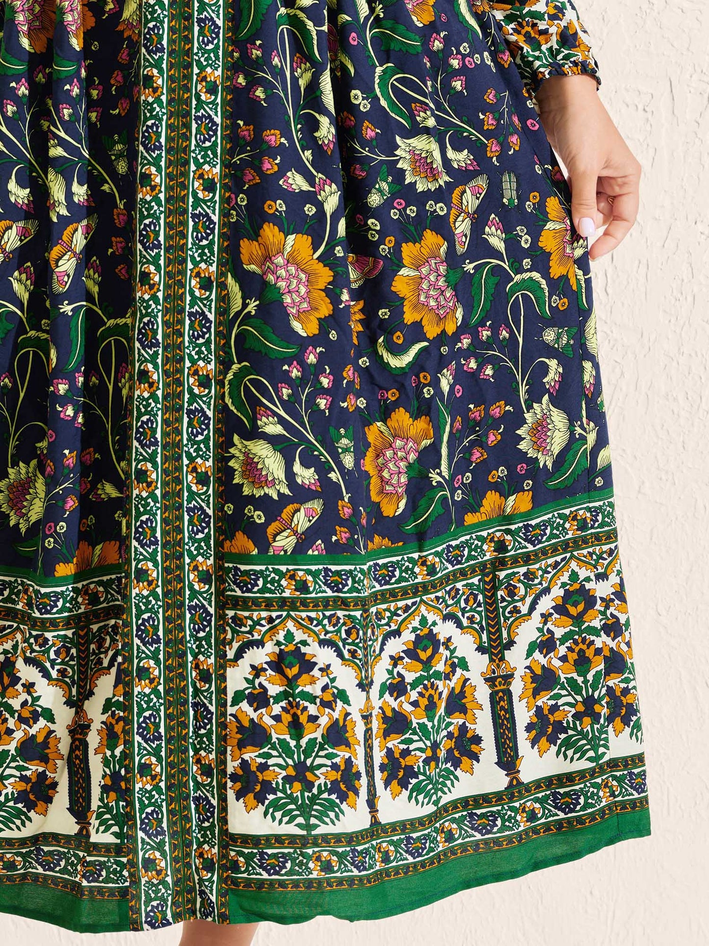 Floral Contrast Print Pockets Maxi Dress