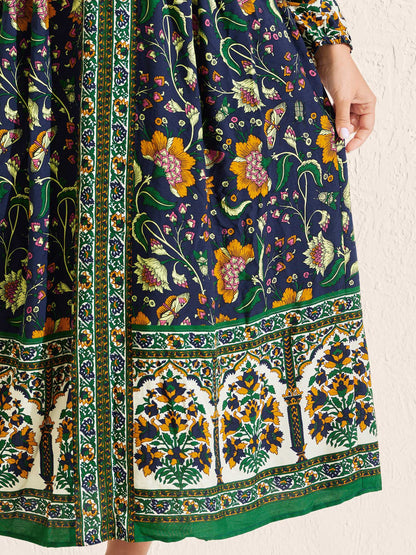 Floral Contrast Print Pockets Maxi Dress