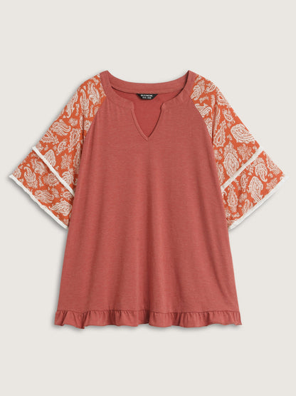 Supersoft Rayon Tassel Paisley Sleeve T-Shirt