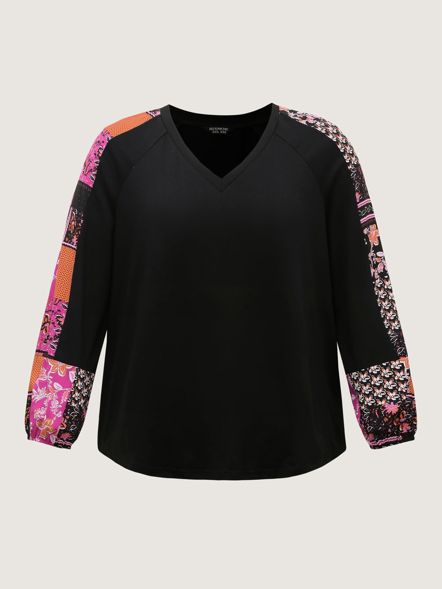 Floral Patchwork Sleeve Solid Sweatshirt