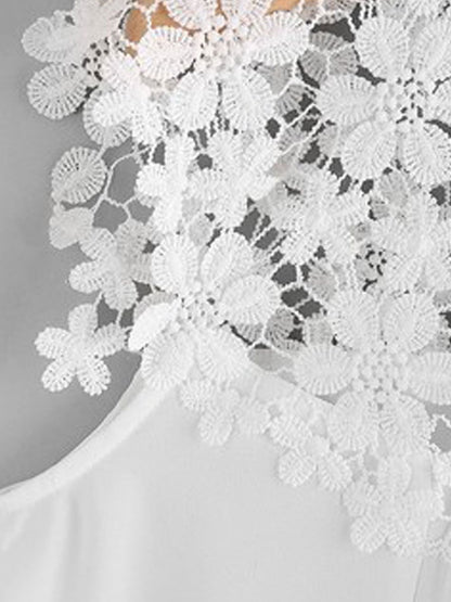 Round Neck  Decorative Lace See-Through Tops
