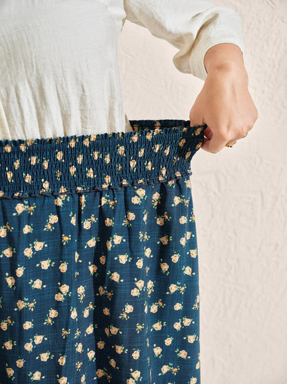 Floral Print Tiered Shirred Waist Midi Skirt