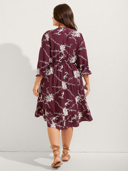 Floral Embroidered Stretchy Waist Midi Dress