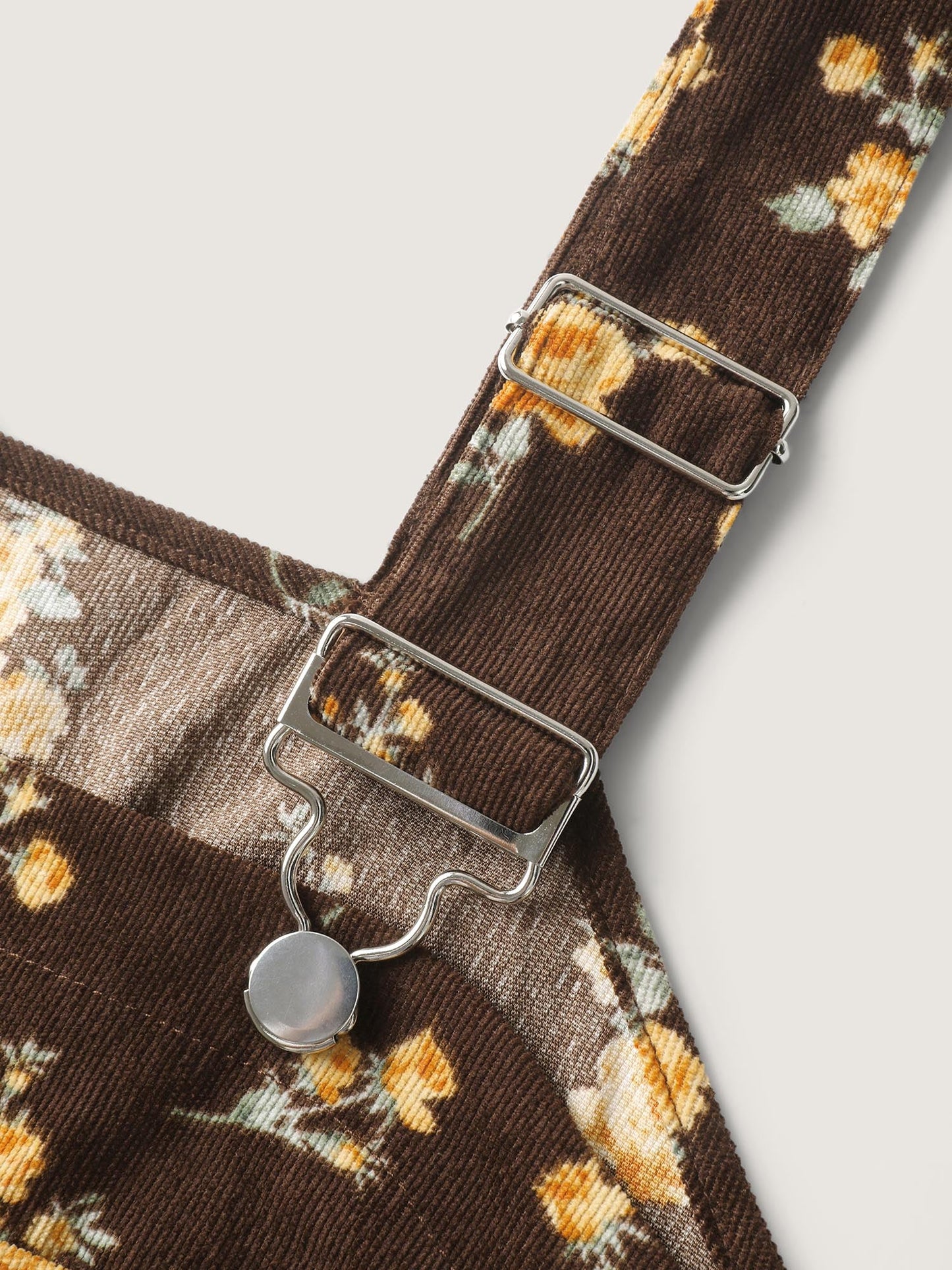 Floral Corduroy Pockets Overall Midi Dress