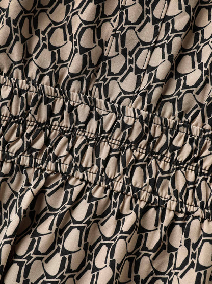 Geometric Print Waist-Cinched Tiered Midi Dress