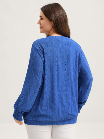 Eyelet Trim Stretchy Plain Knit Top