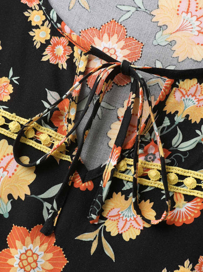 Boho Print Waist Stretchy Midi Dress