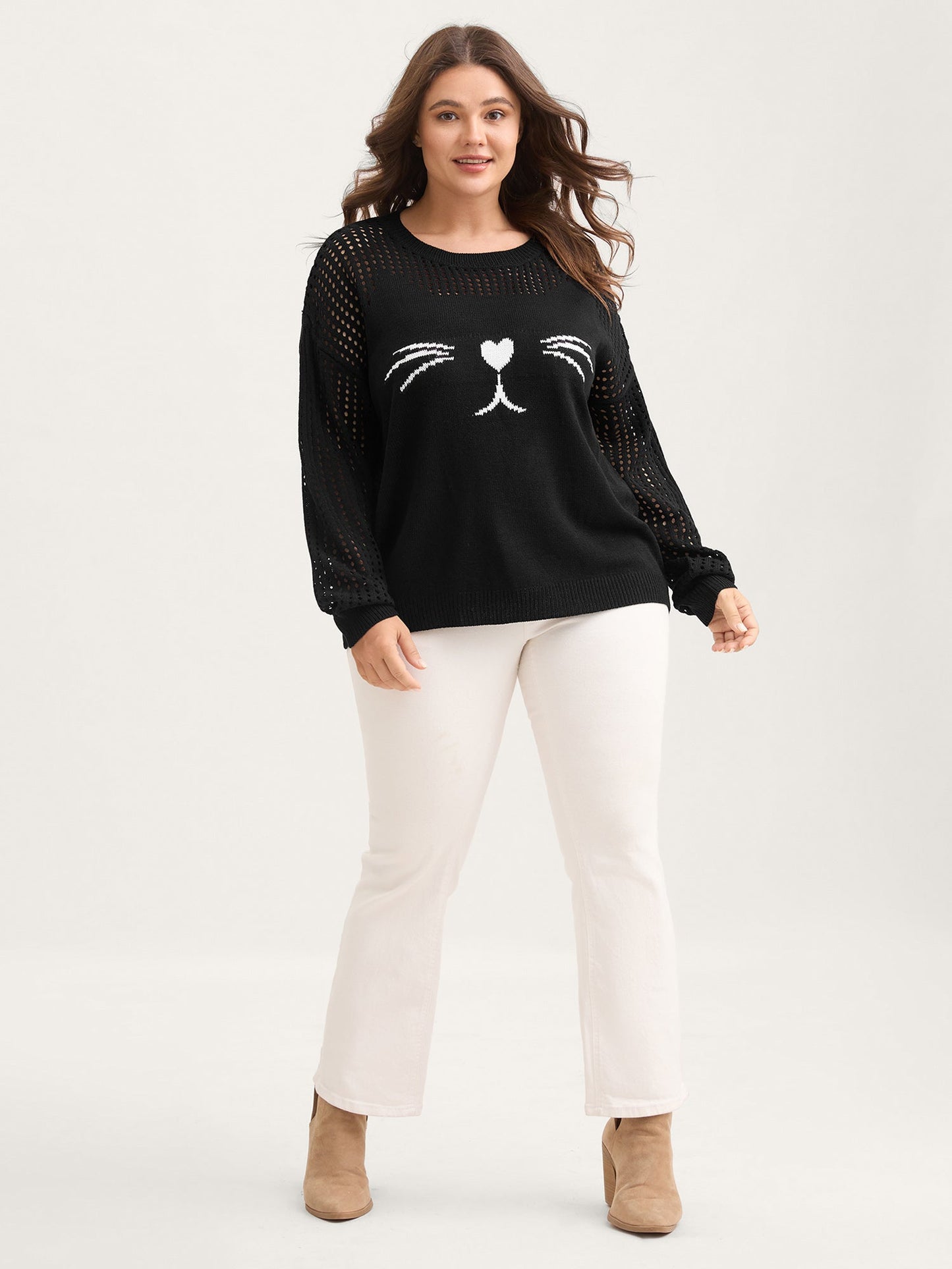 Jacquard Cut-Out Solid Pullover