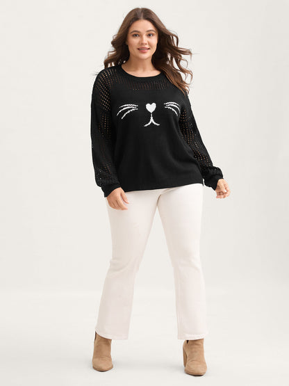 Jacquard Cut-Out Solid Pullover