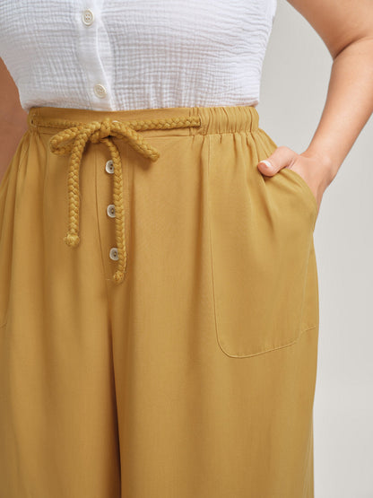 Waist-Tie Ornaments Button Detail Wide-Leg Pants