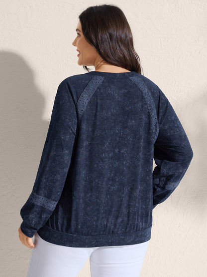 Snow Wash Effect Lace Trim Sweatshirt