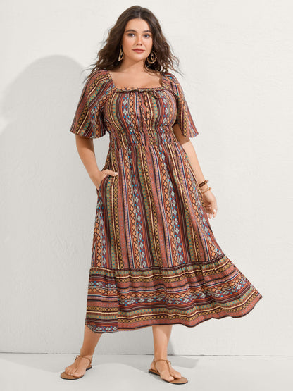 Striped Cinched-Waist Midi Dress