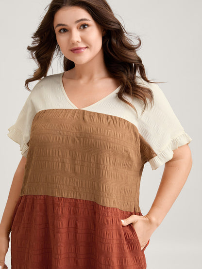 Textured Color Block Tiered Midi Dress