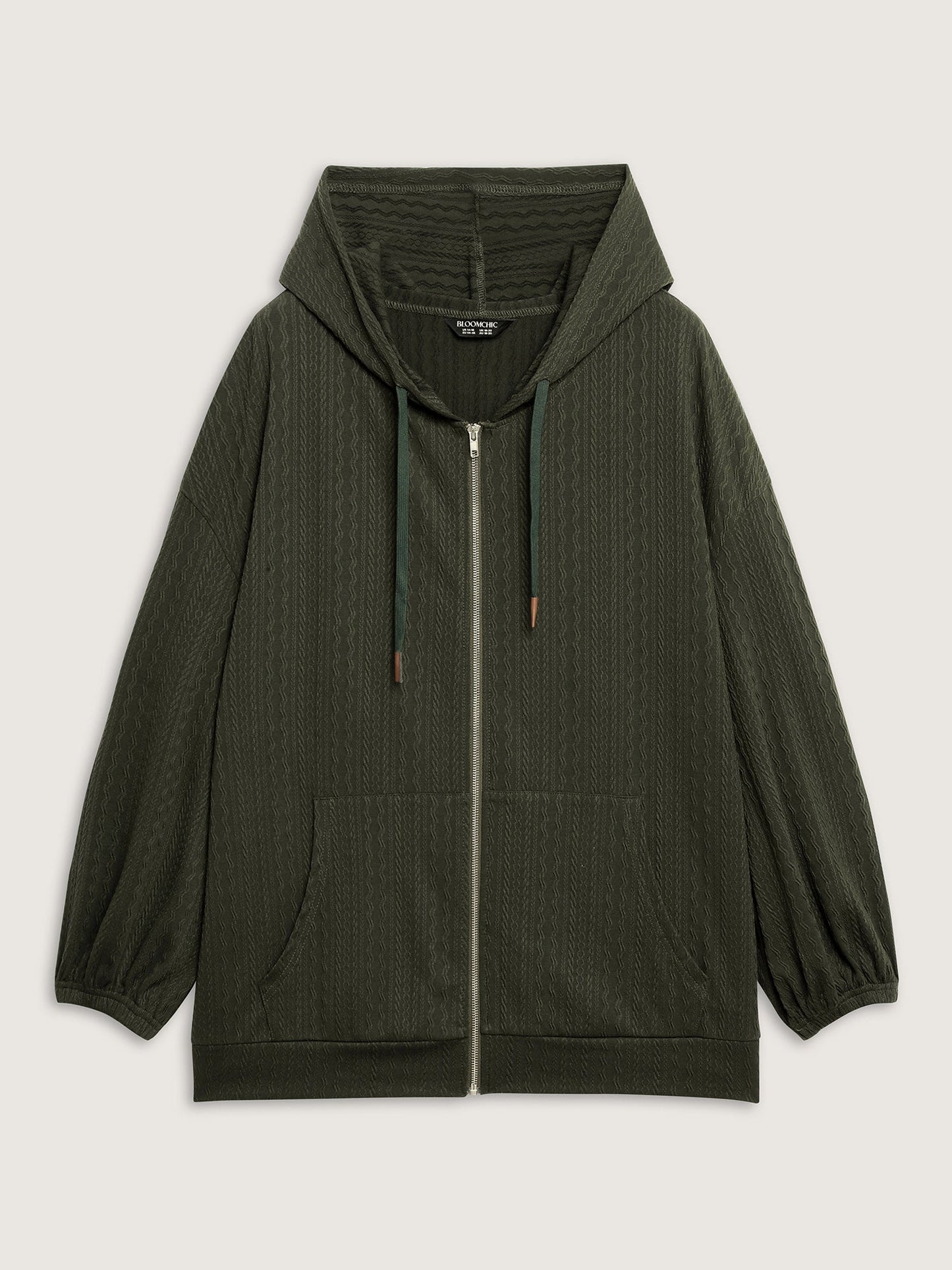 Textured Solid Pocket Zipper Hoodie