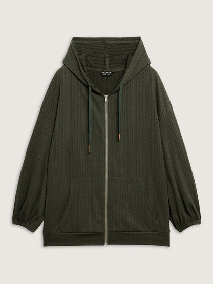Textured Solid Pocket Zipper Hoodie