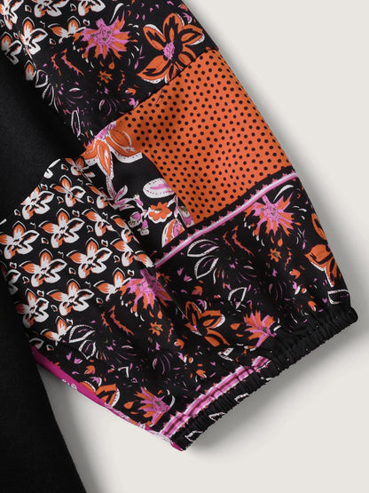 Floral Patchwork Sleeve Solid Sweatshirt