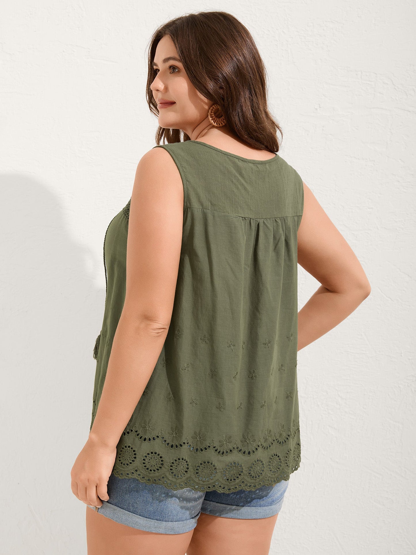 Cotton Eyelet Embroidered Flowy Tank Top